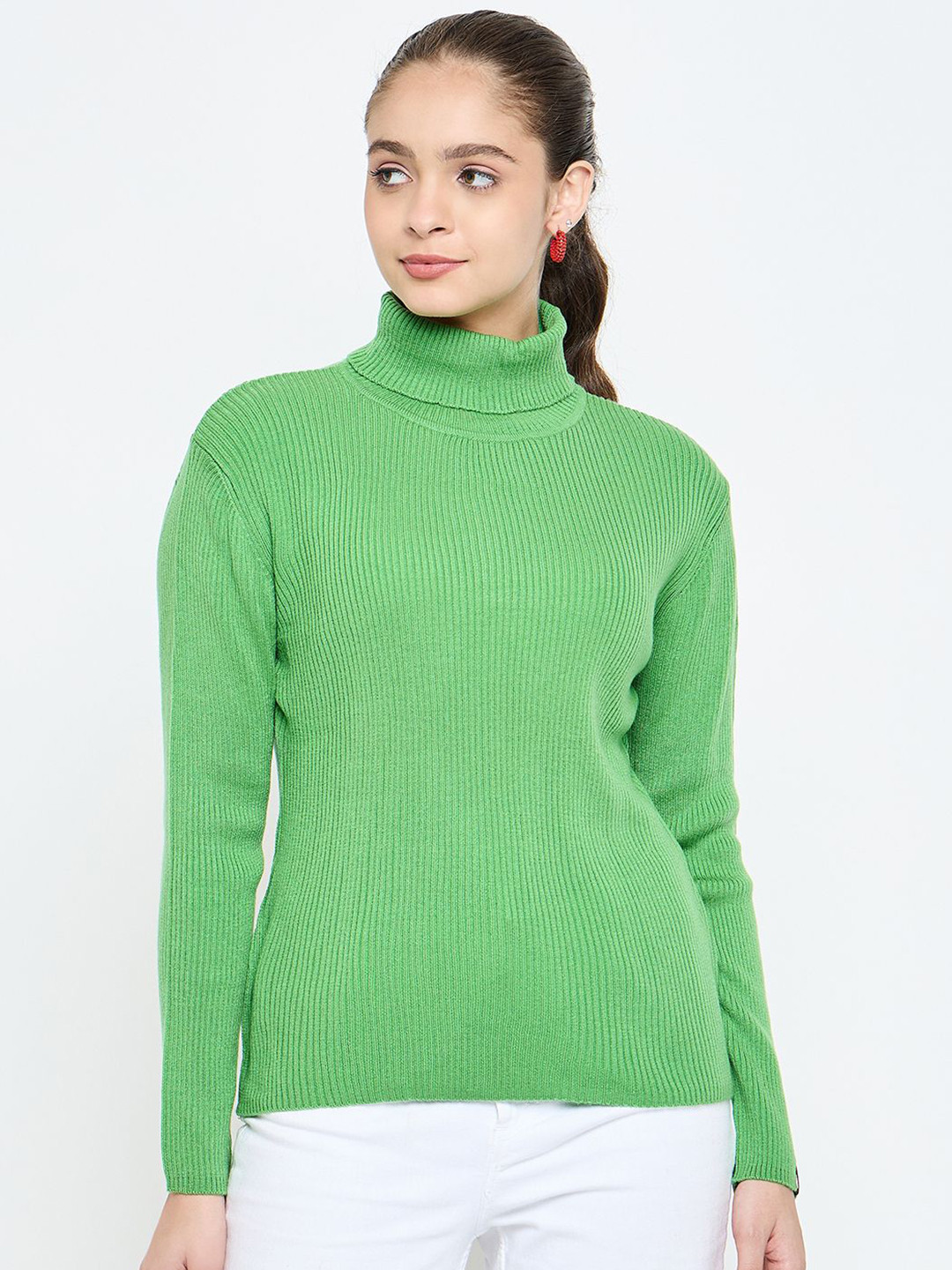 CREATIVE LINE Women Ribbed Woollen High Neck Long Sleeves Pullover Sweaters