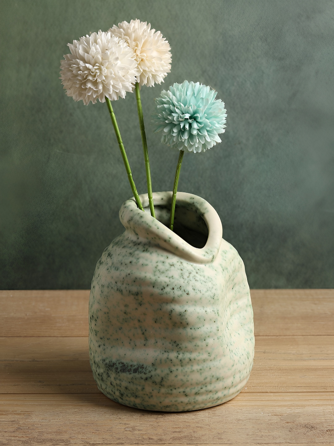 HABERE INDIA Green & White Ceramic Flower Vase