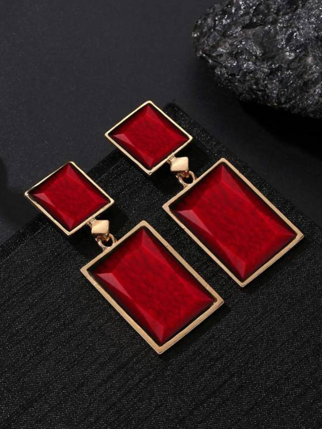 YouBella Gold-Plated Contemporary Stone Studded Drop Earrings