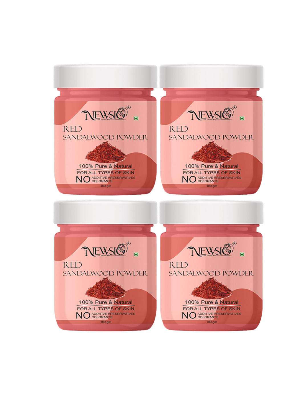 Newsio Set Of 4 100% Pure & Natural Red Sandalwood Powder - 100 g Each