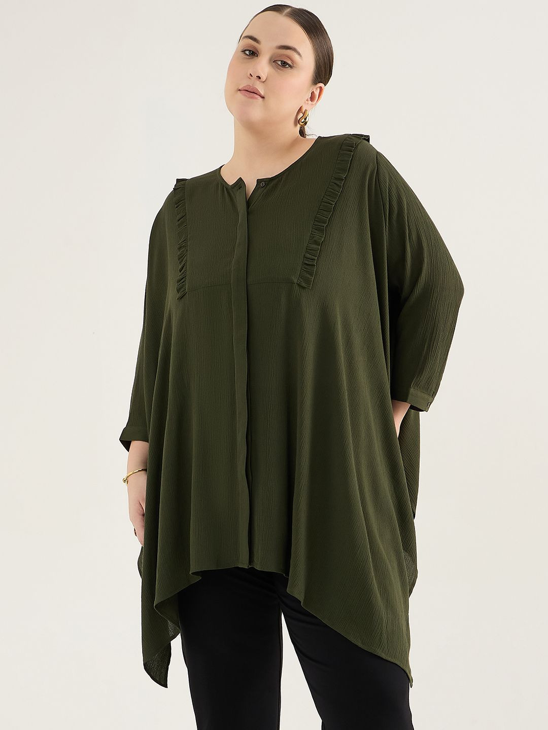 FEMMELLA Women Plus Size Self Design Tunic With Ruffle Details