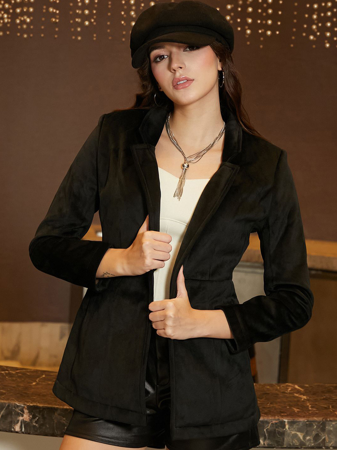 Campus Sutra Notched Lapel Onyx Single-Breasted Blazer