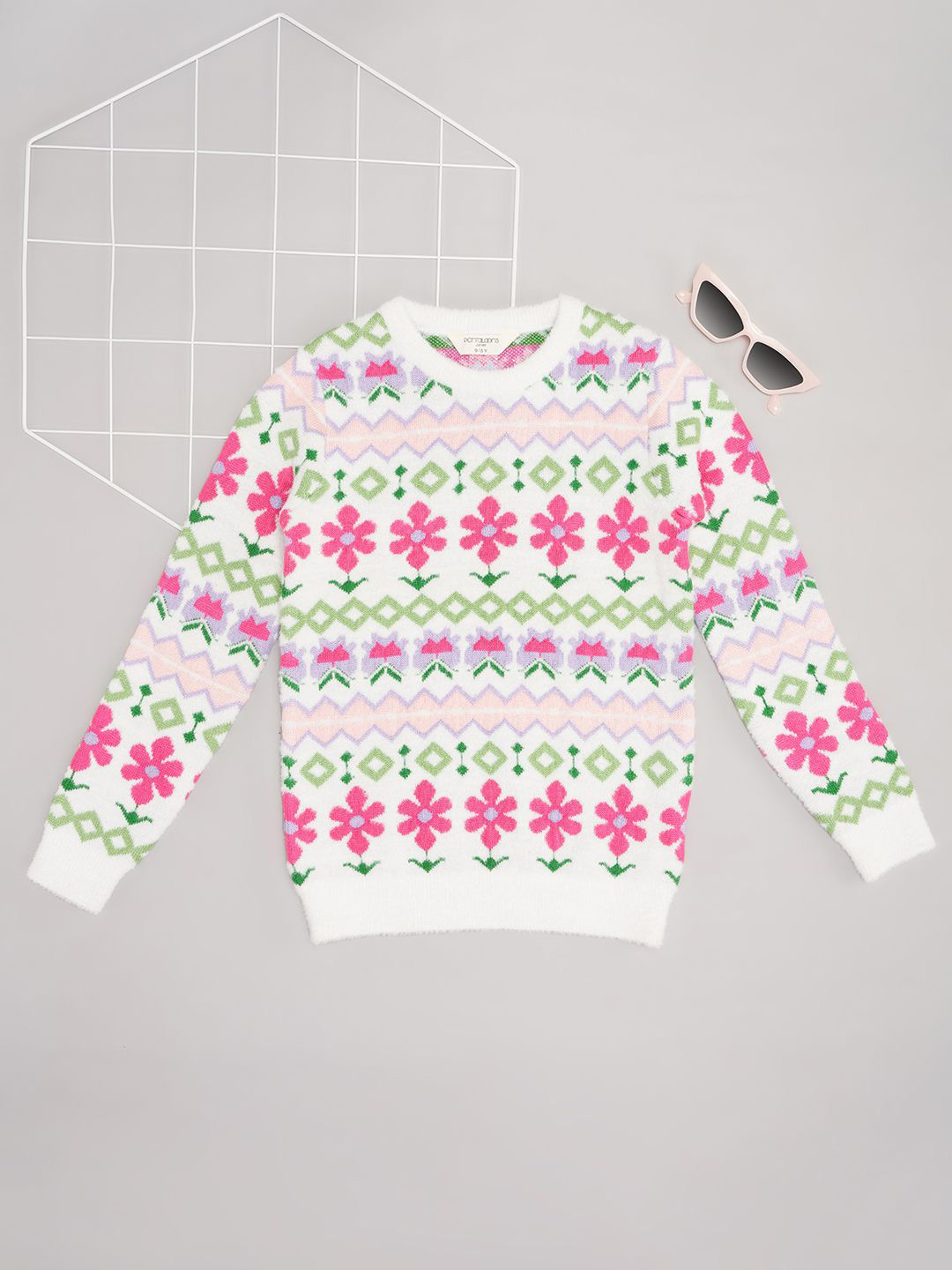 Pantaloons Junior Girls Floral Round Neck Pullover Sweaters