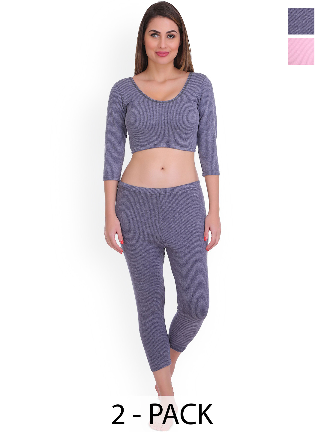 SELFCARE Pack Of 2 Cotton Ribbed Thermal Set