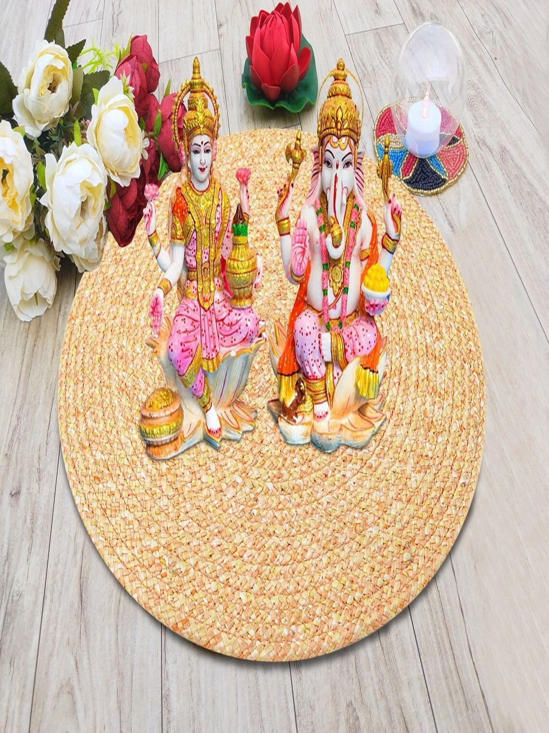 LADLI JEE Orange-Colored Textured Round Table Placemat