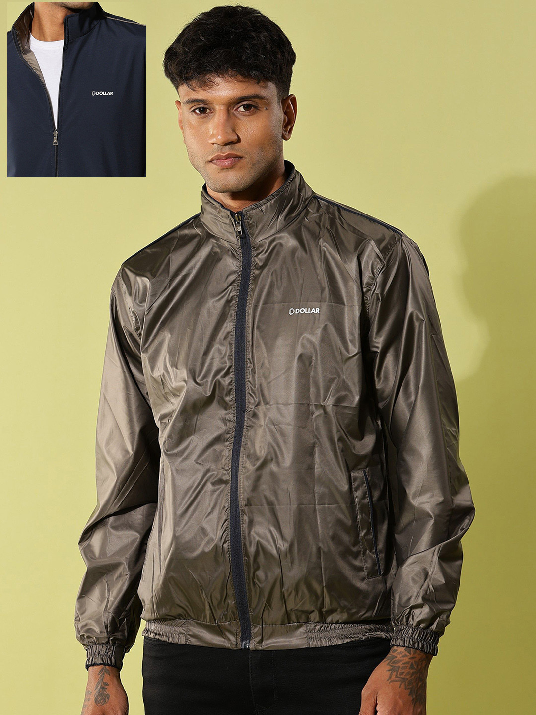 Dollar Men Reversible Light Weight Windcheater Jacket with UV Protection and Pockets