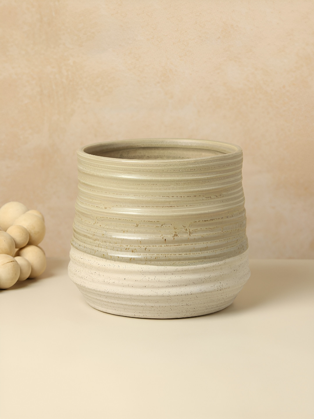 HABERE INDIA Brown & White Ceramic Textured Flower Vase
