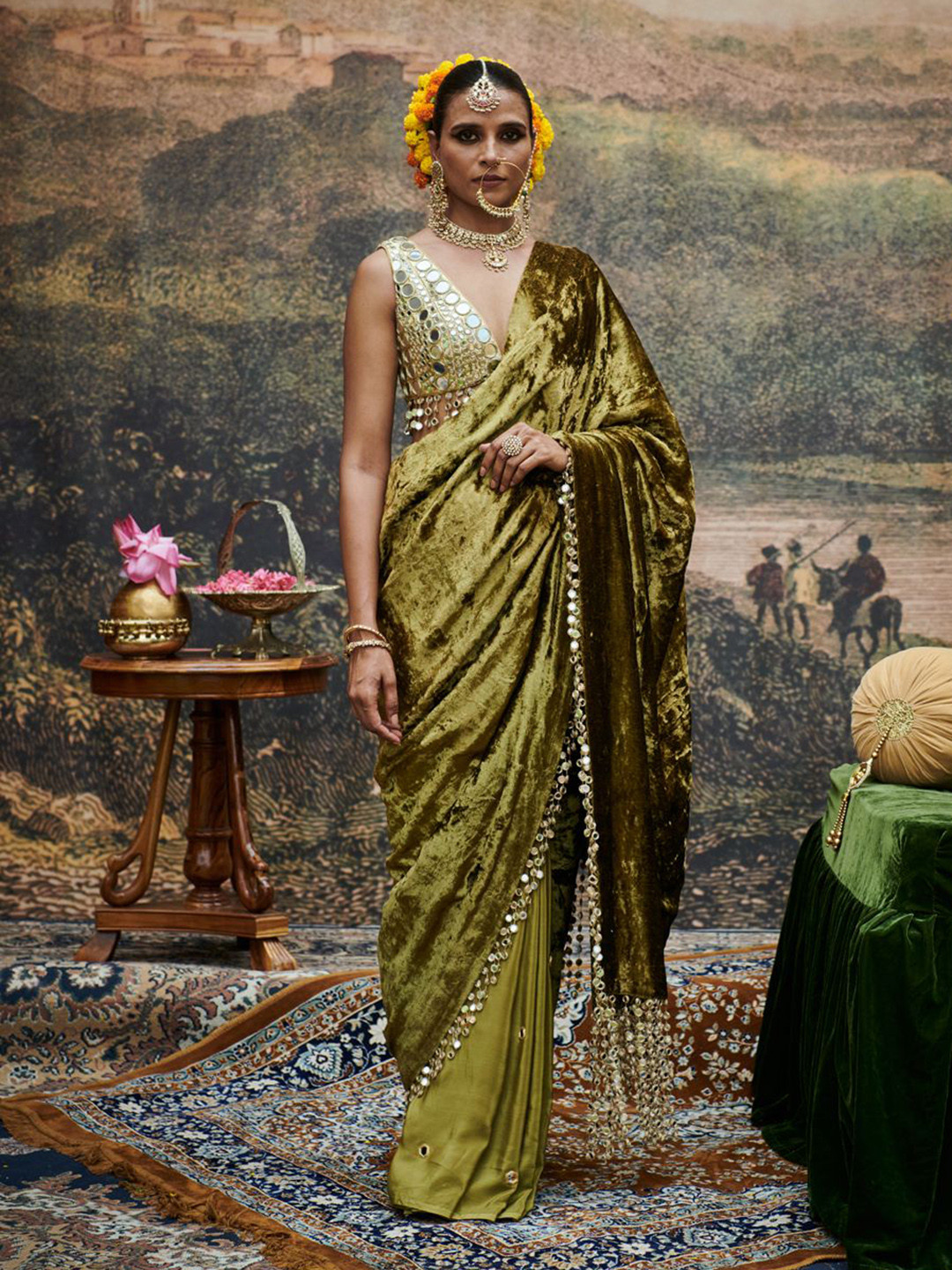 ITRH Mirror Work Pure Cotton Saree with Stitched Blouse