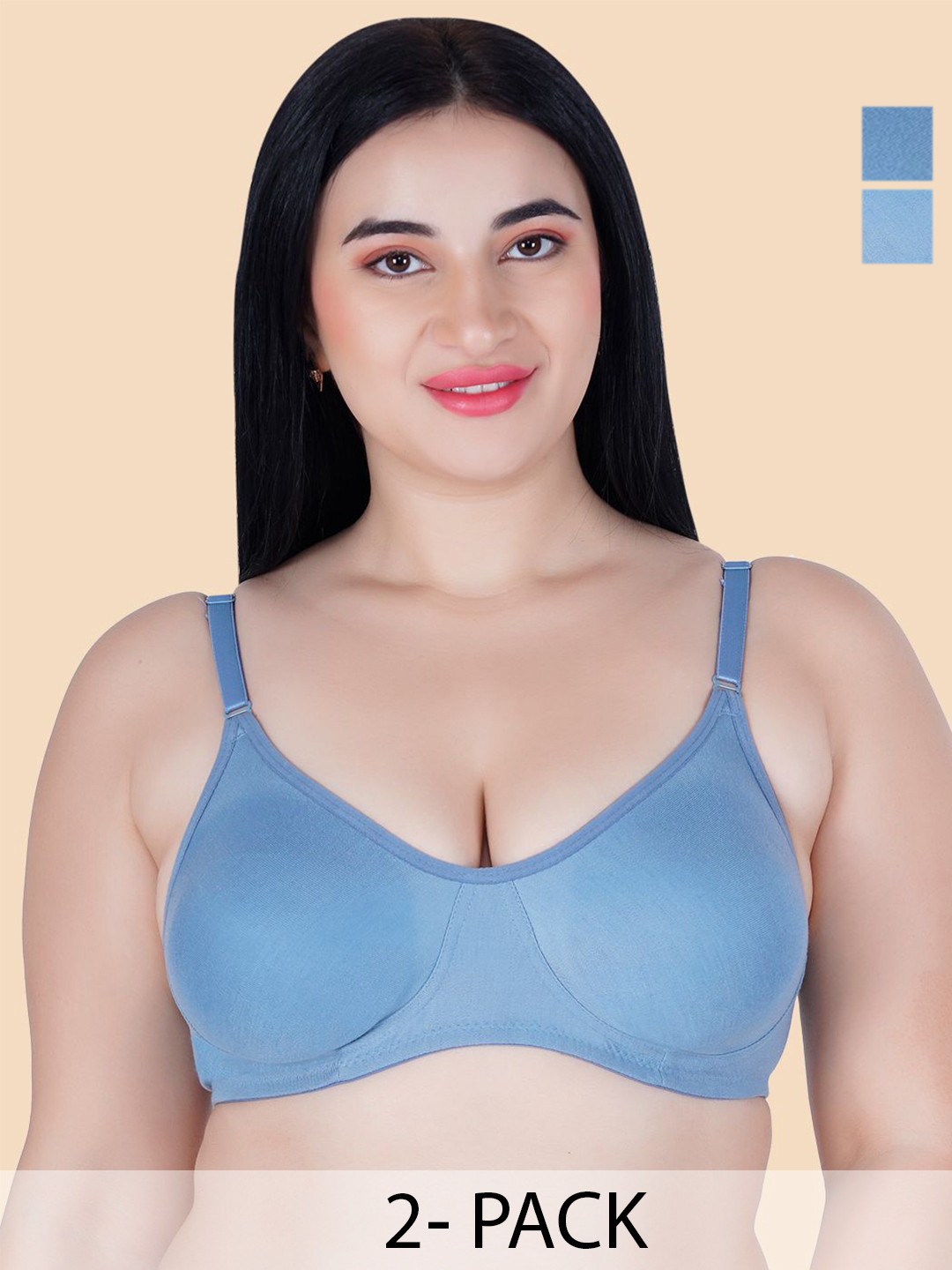 KOMLI 2 Piece Cotton Full Coverage Non Padded Bra