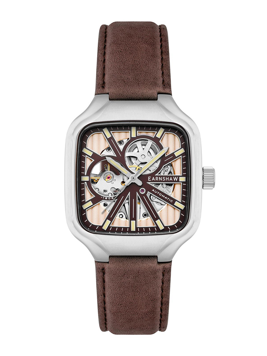 EARNSHAW Men Brass Skeleton Dial & Leather Straps Analogue Automatic Watch ES-8294-05