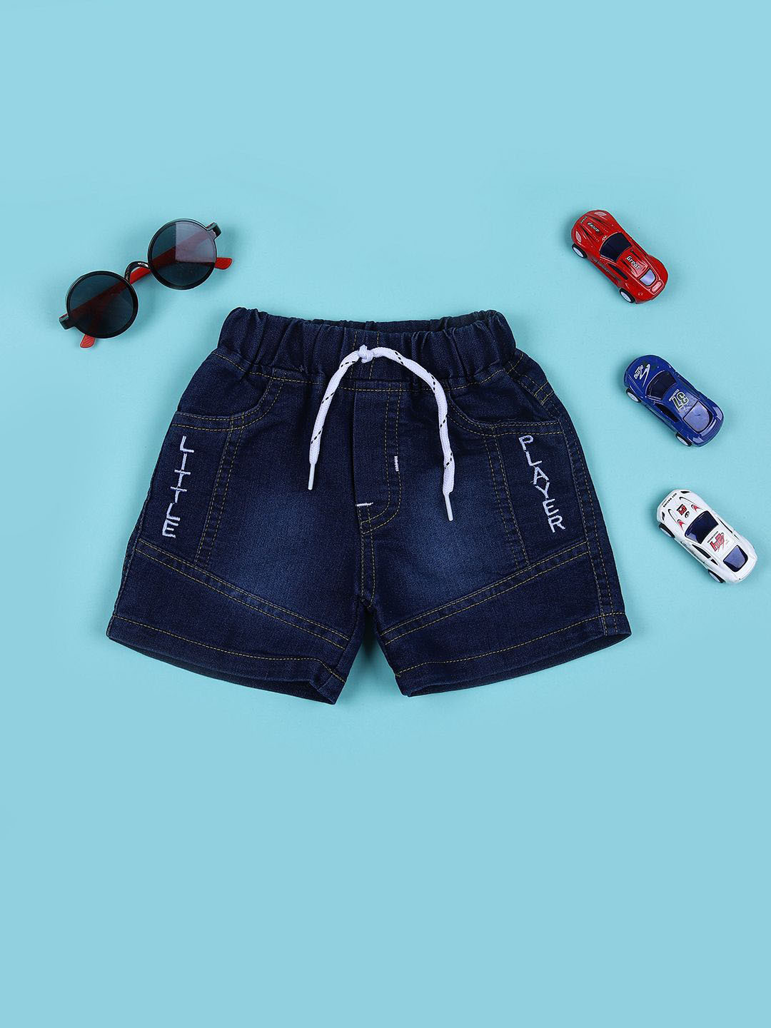 V-Mart Unisex Kids Mid-Rise Above Knee Knit-Denim Washed Shorts