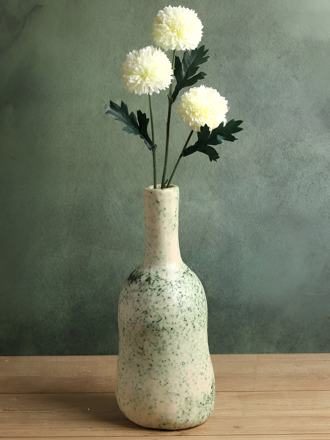 HABERE INDIA Green & White Ceramic Flower Vase