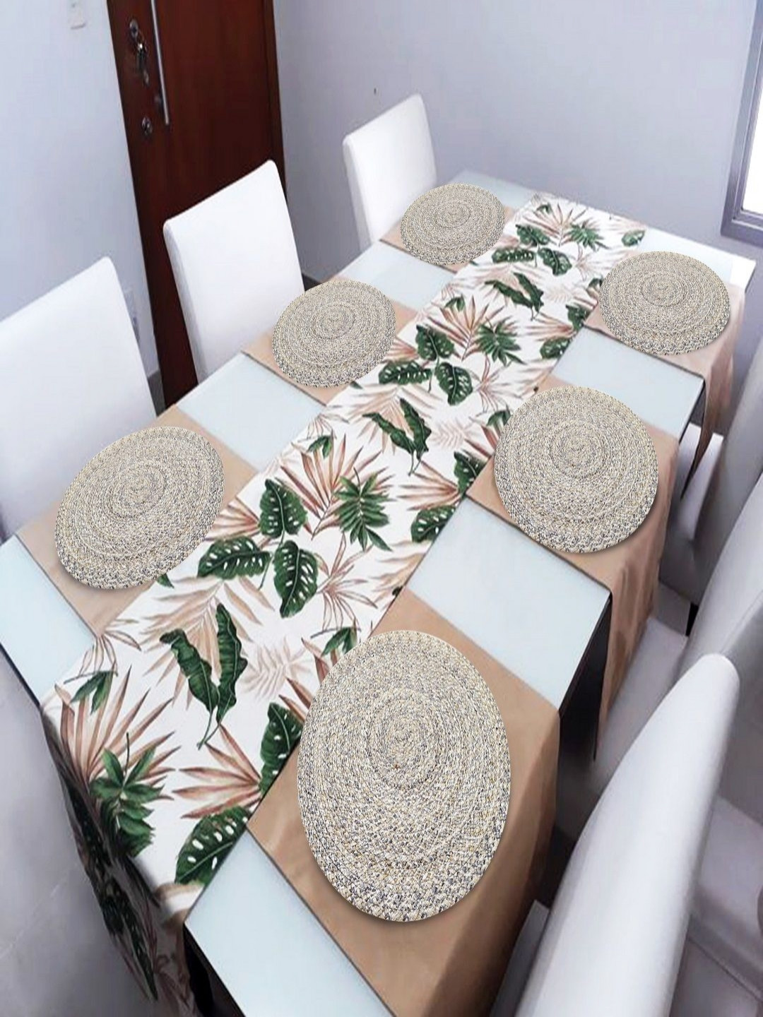 LADLI JEE Off-White & Blue Textured Round Table Placemats