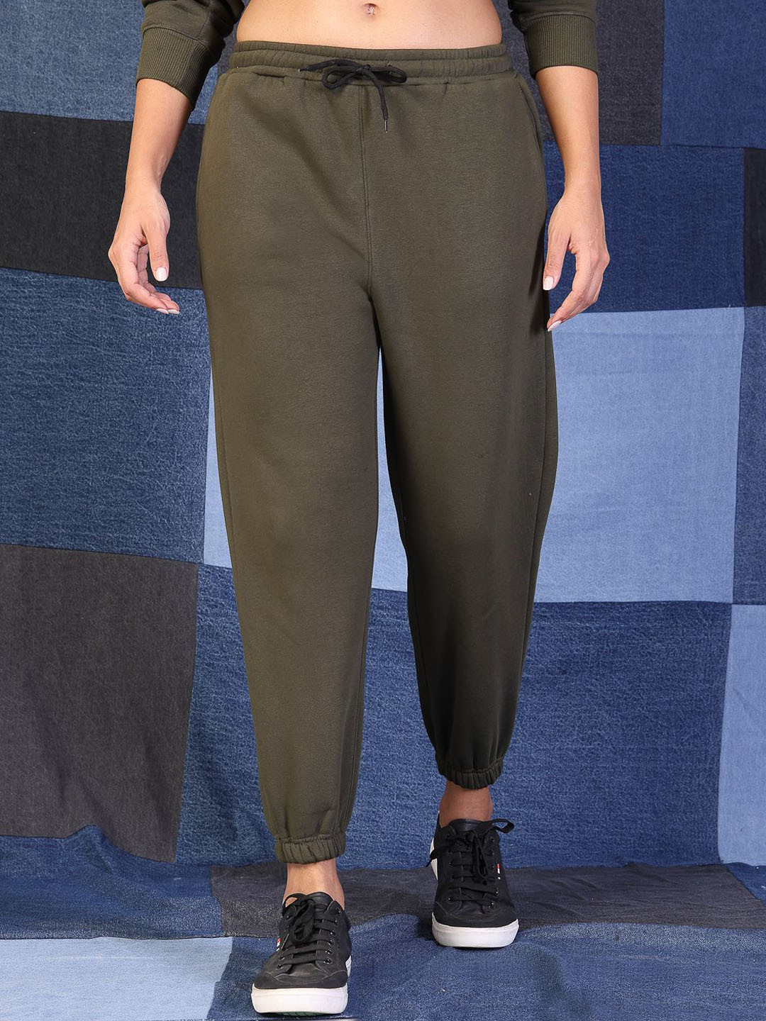 VESTIDO MODAS Women Oversize Fit Mid- Rise Fleece Joggers