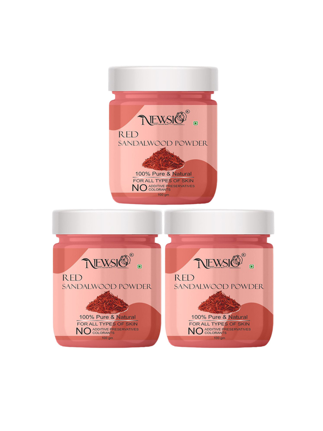 Newsio Set Of 3 100% Pure & Natural Red Sandalwood Powder For Glowing Skin  - 100 g Each