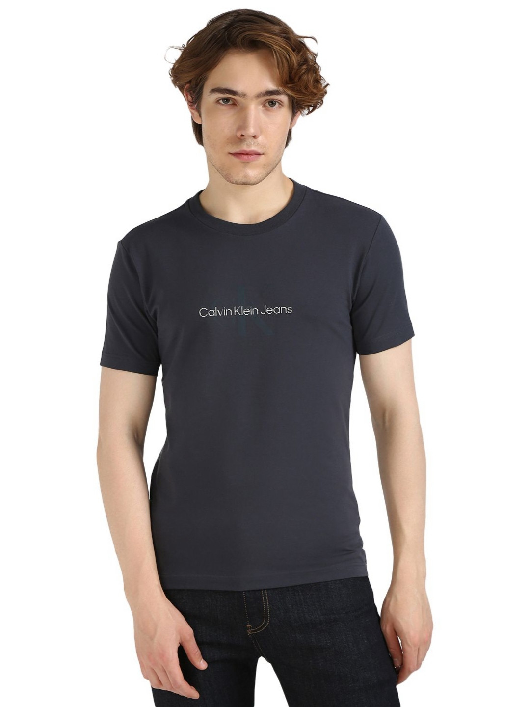 Calvin Klein Jeans Men Typography Printed Round Neck Cotton Slim Fit T-shirt