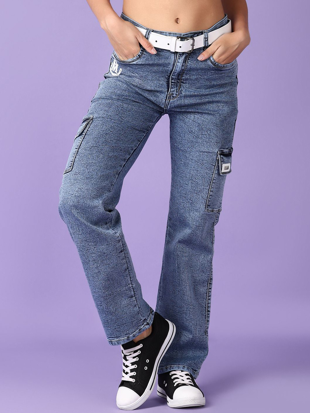 V-Mart Women Cotton Light Fade Mid-Rise Clean Look Jeans With belt loops