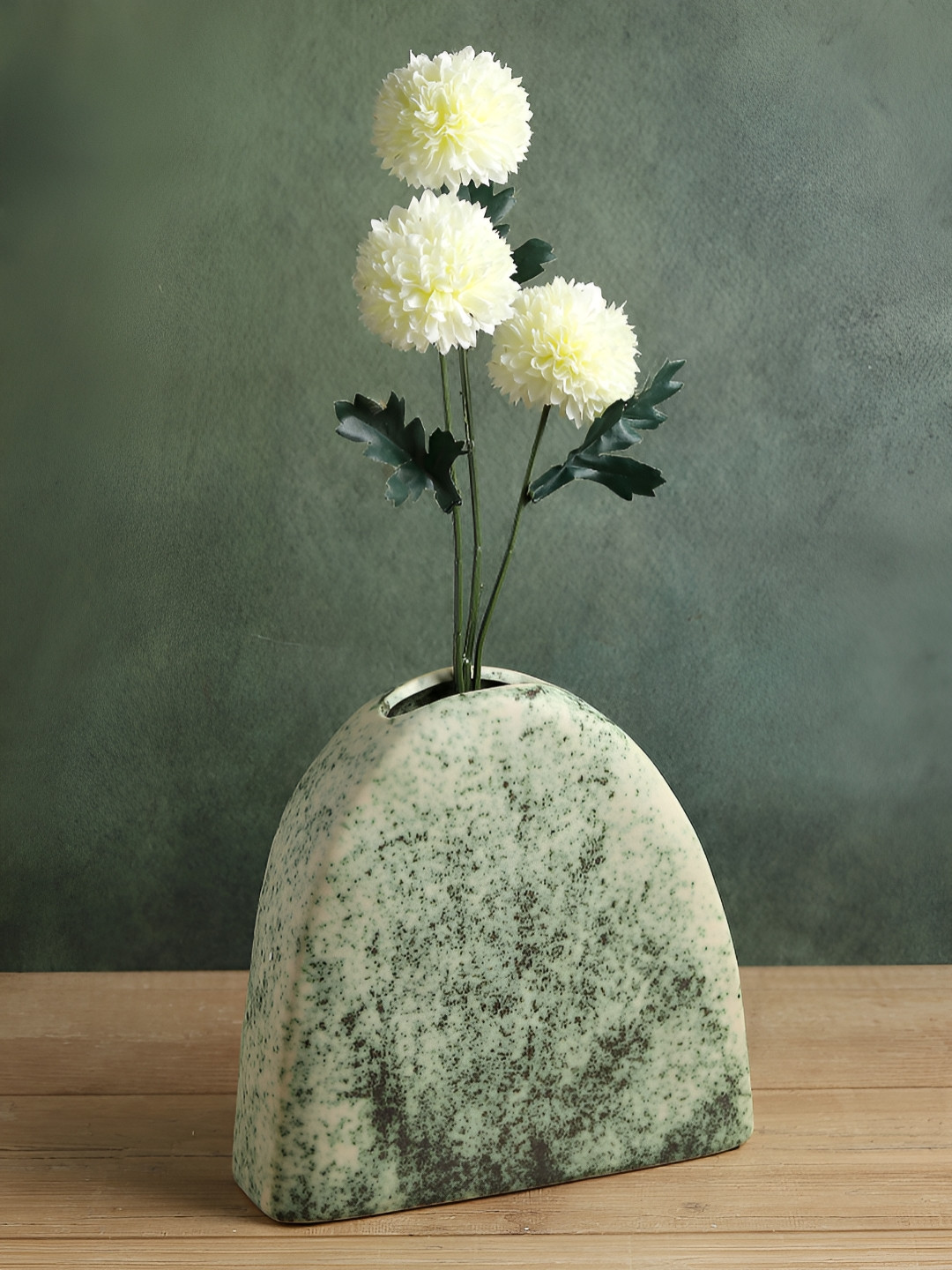 HABERE INDIA Green & Off White Ceramic Flower Vase