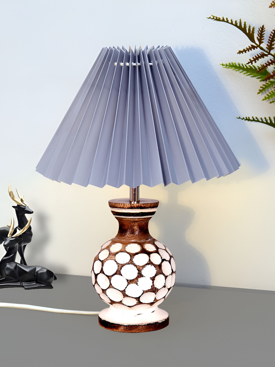 Homesake Grey and White Textured Wood Contemporary Frusturical Shaped Table Lamp