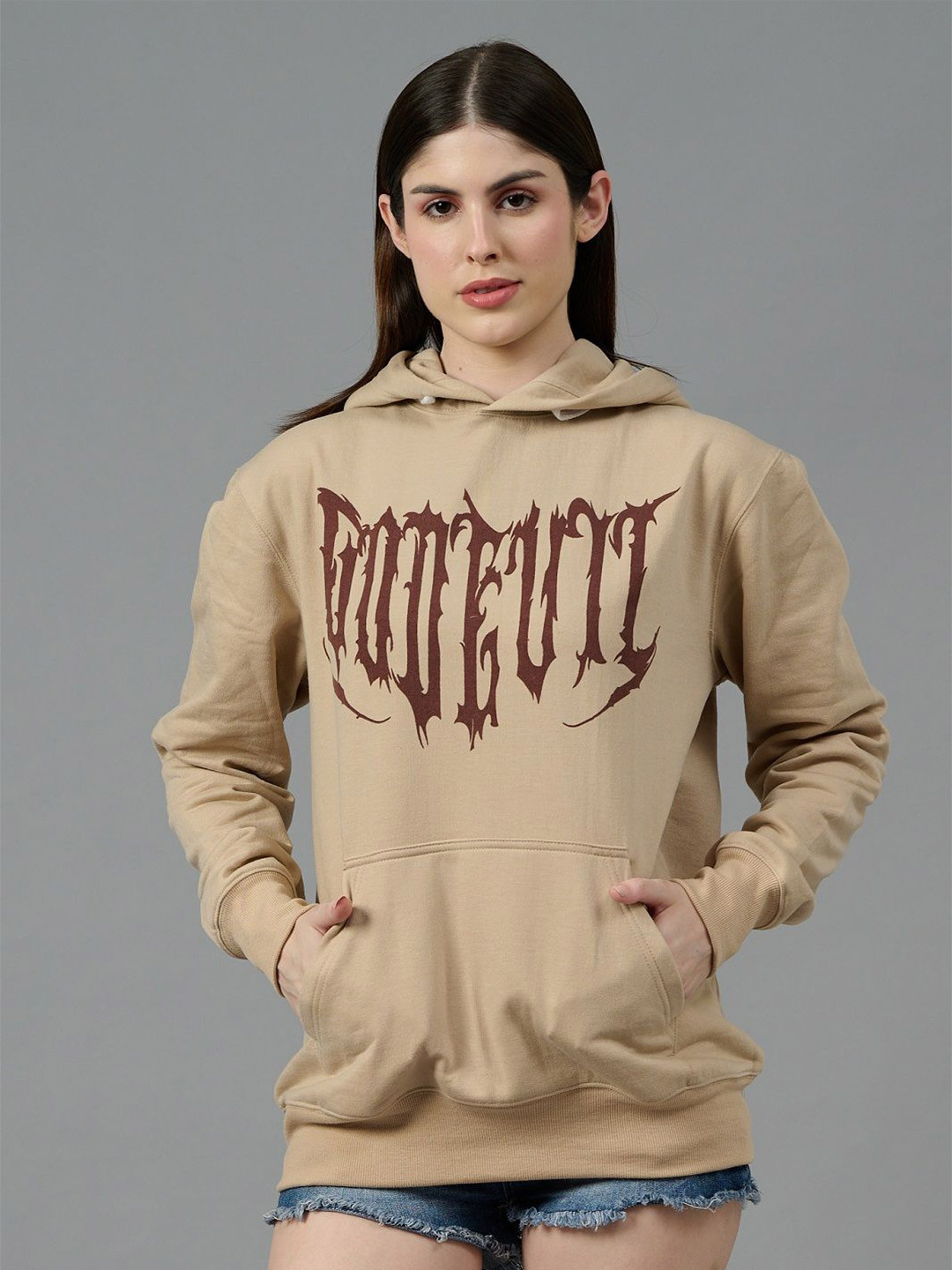 GO DEVIL Women Printed Hooded Sweatshirt