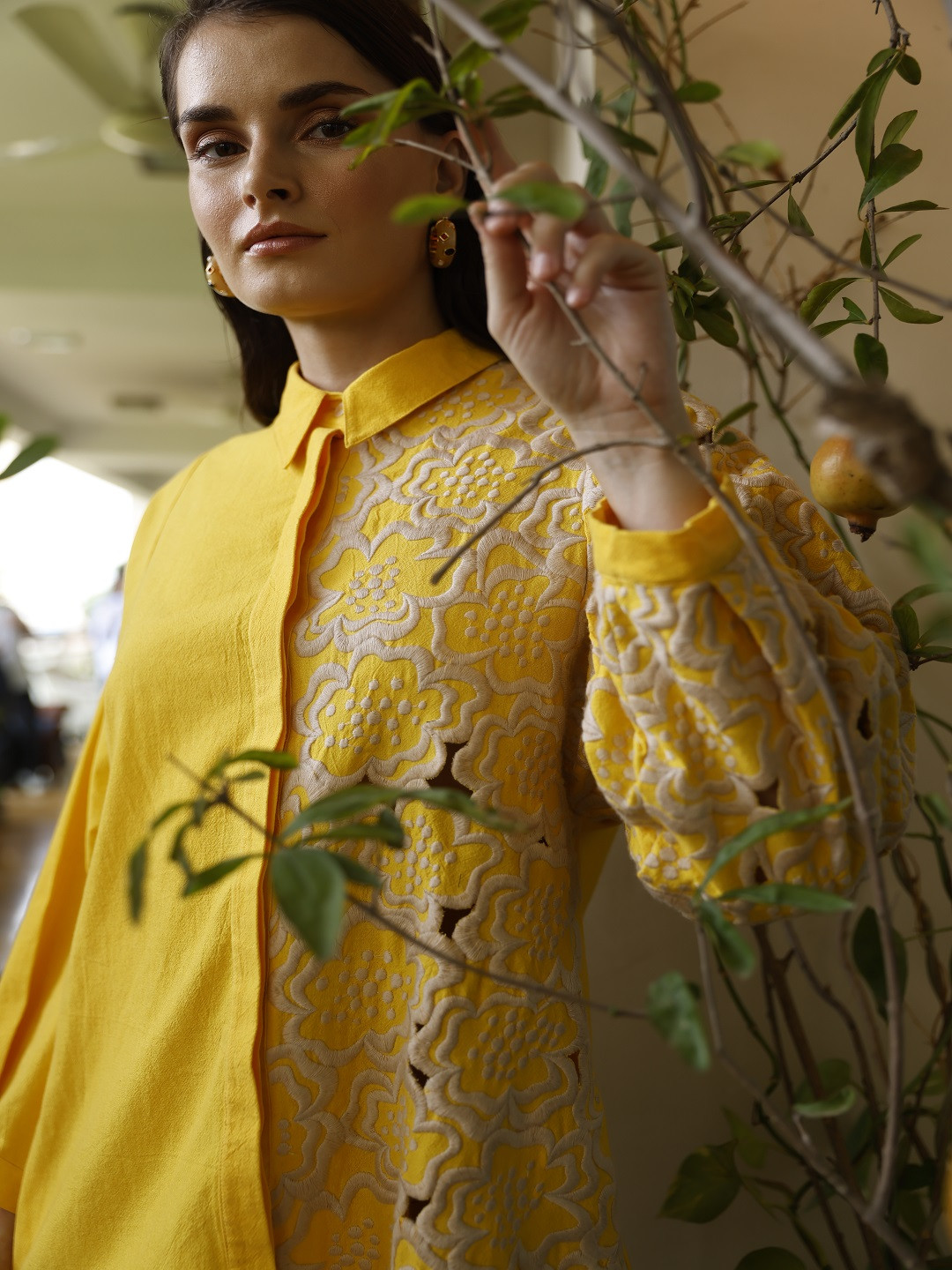 Nika1.0 Floral Cotton Long Sleeves Shirt Collar Dress