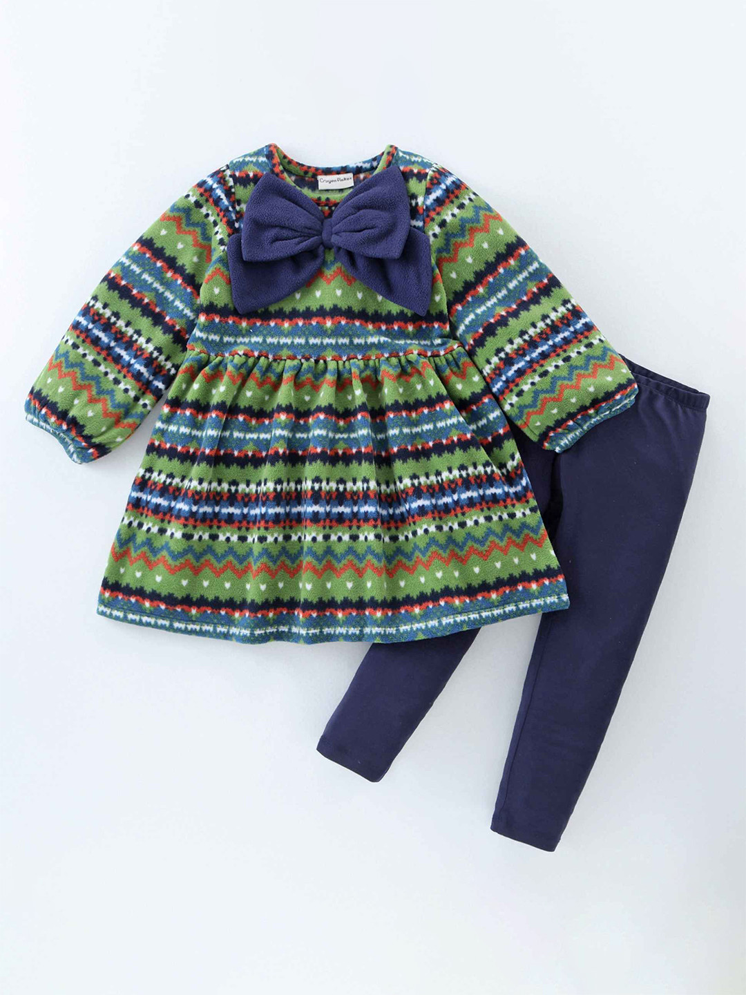 CrayonFlakes Girls Polar Fleece Round Neck Printed Top with Leggings