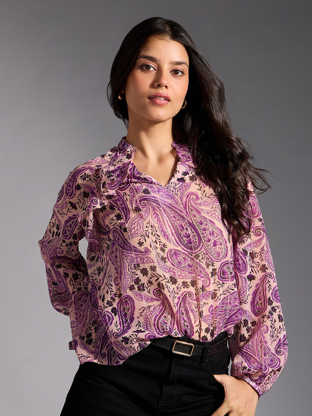 20Dresses Women xxd luxe boho Ethnic Motifs Bishop Sleeves Blouson Top