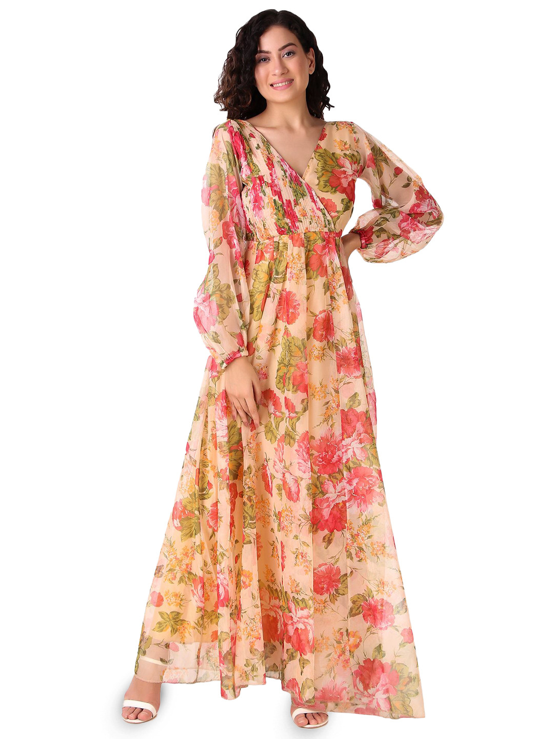 Magnetism Womens Floral Printed Gown Dress