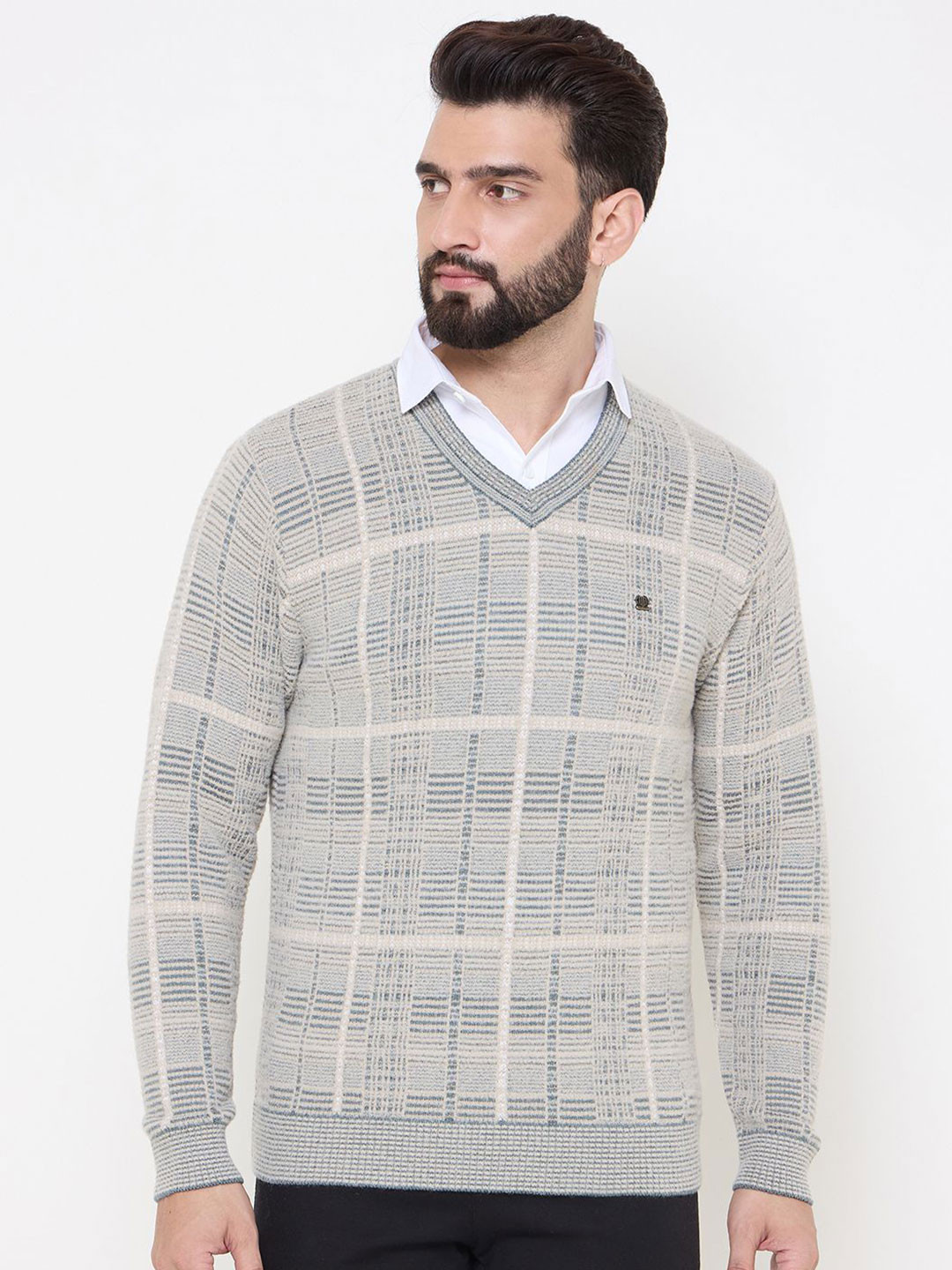 Duke Men Acrylic Checked V Neck Full Sleeves Slip On Sweater Vest