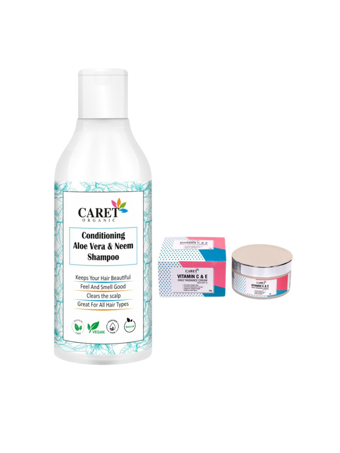 CARET ORGANIC Set of 2 Conditioning Shampoo - 300 ml & Daily Radiance Cream - 50 g