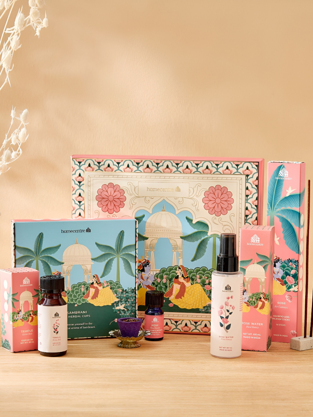 Home Centre Divine Blue and Pink 65 Pieces Rose Water Fragrance Gift Set