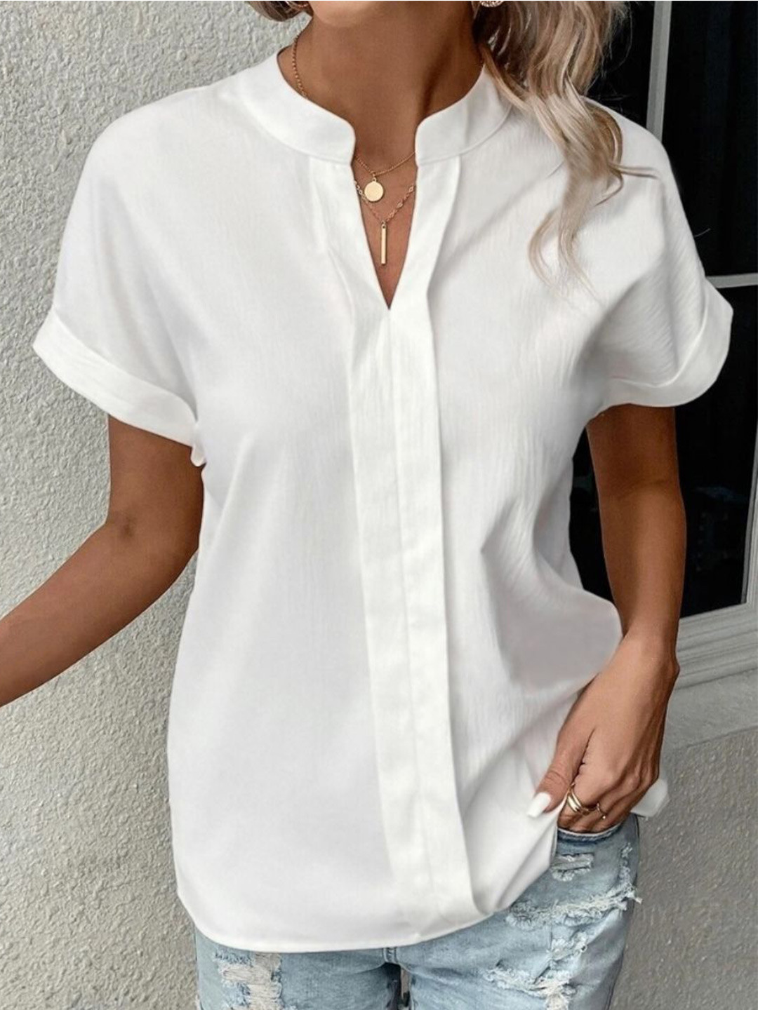 Women Mandarin Collar Straight Western Top