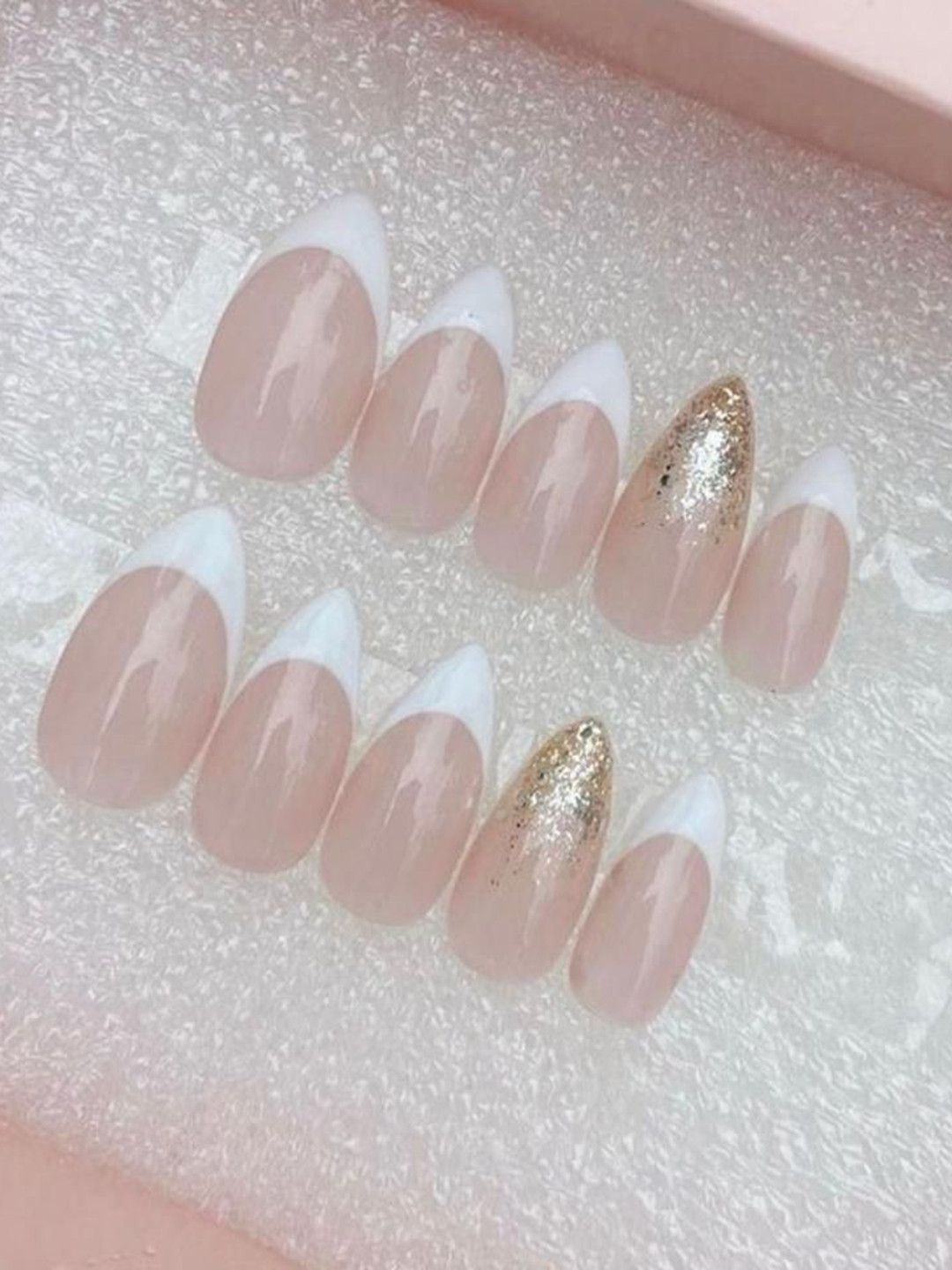 AMOK STORE Set Of 12 Press-On Nails With Mini Nail Filer & Nail Glue - Nude Pink & Gold