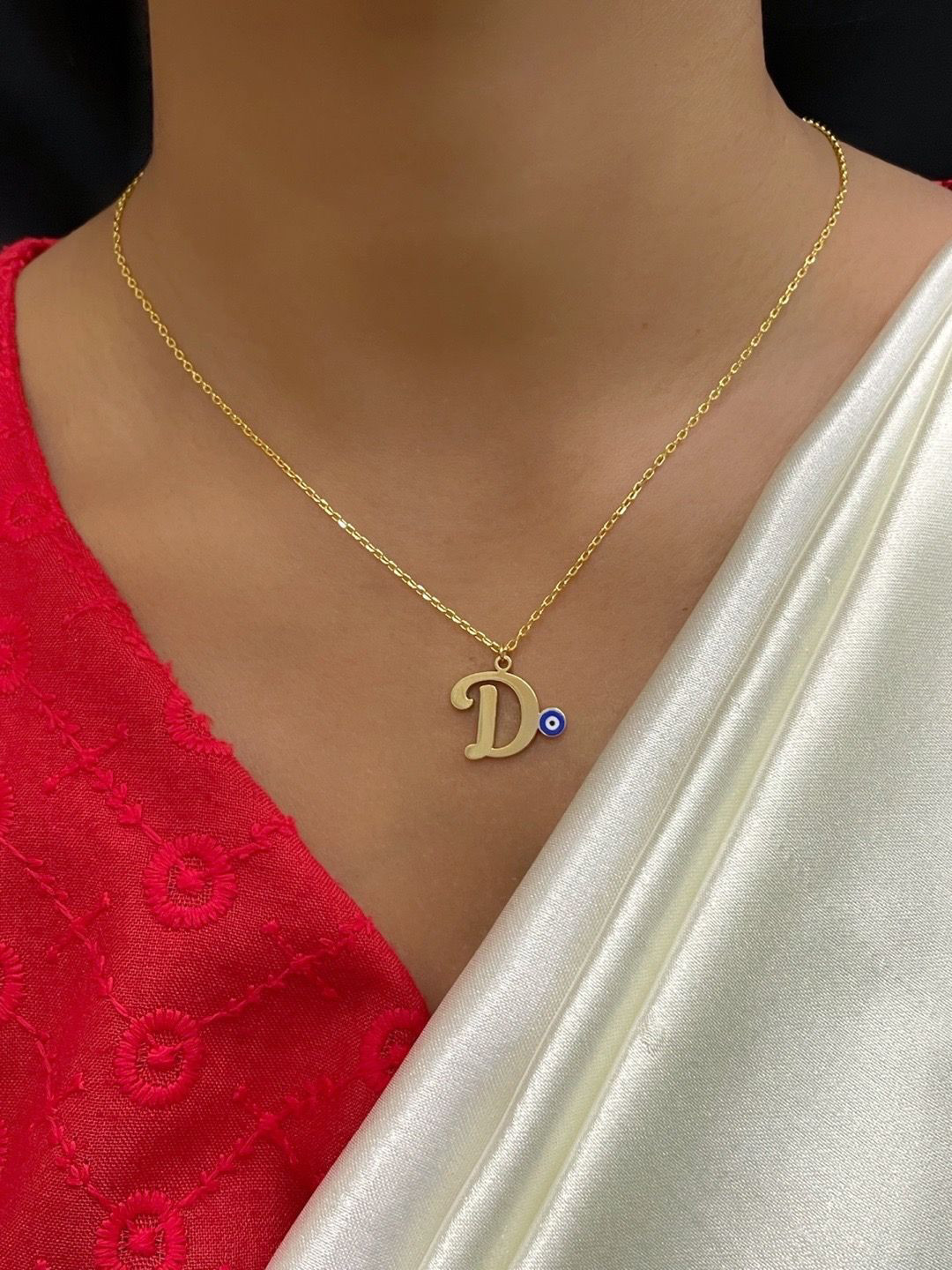 Digital Dress Room Gold-Plated Letter 'D' Evil Eye Pendant With Chain