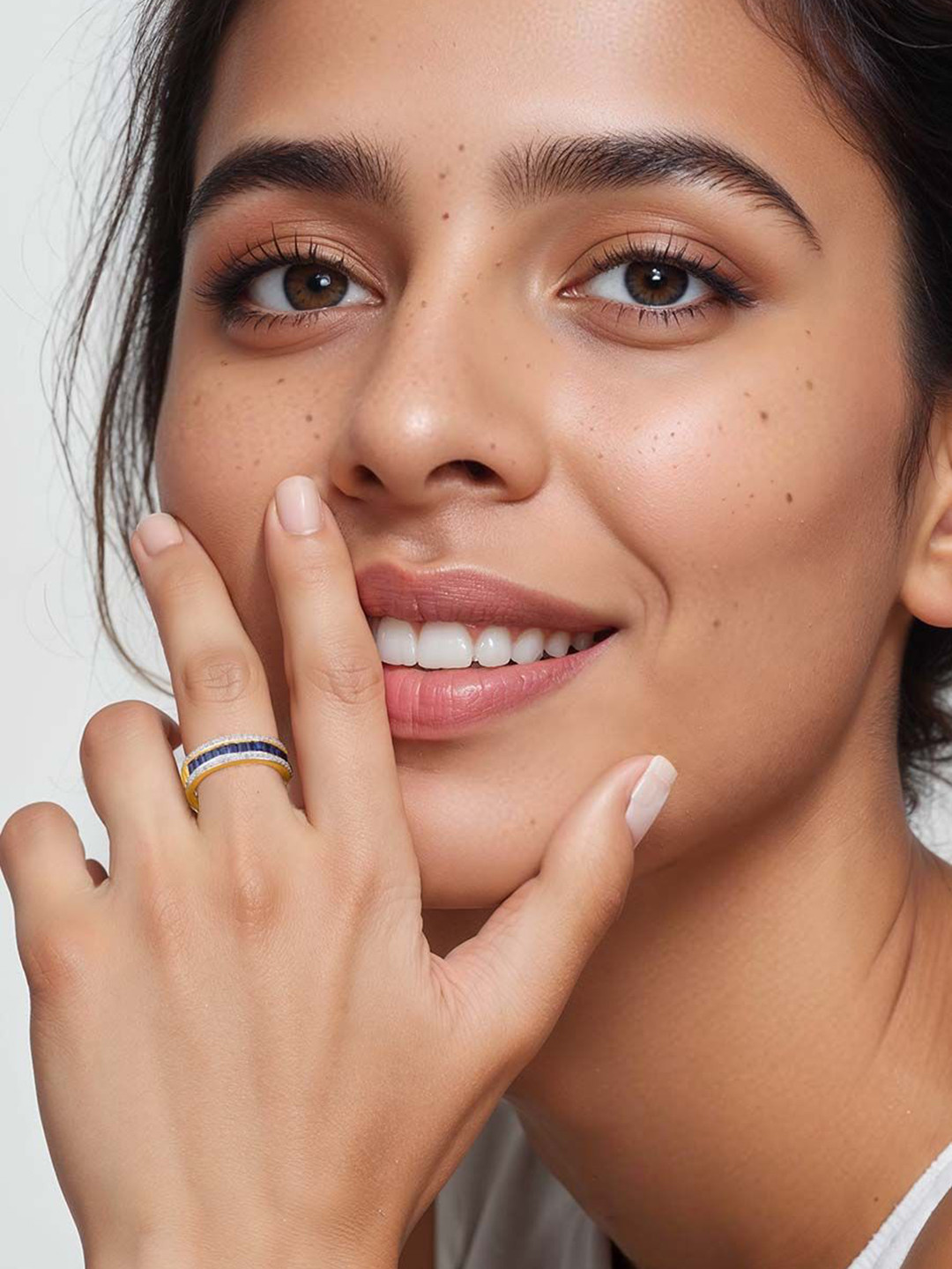 Trisu 925 Sterling Silver Gold Plated Stone Studded Vermeil Diversity Finger Ring