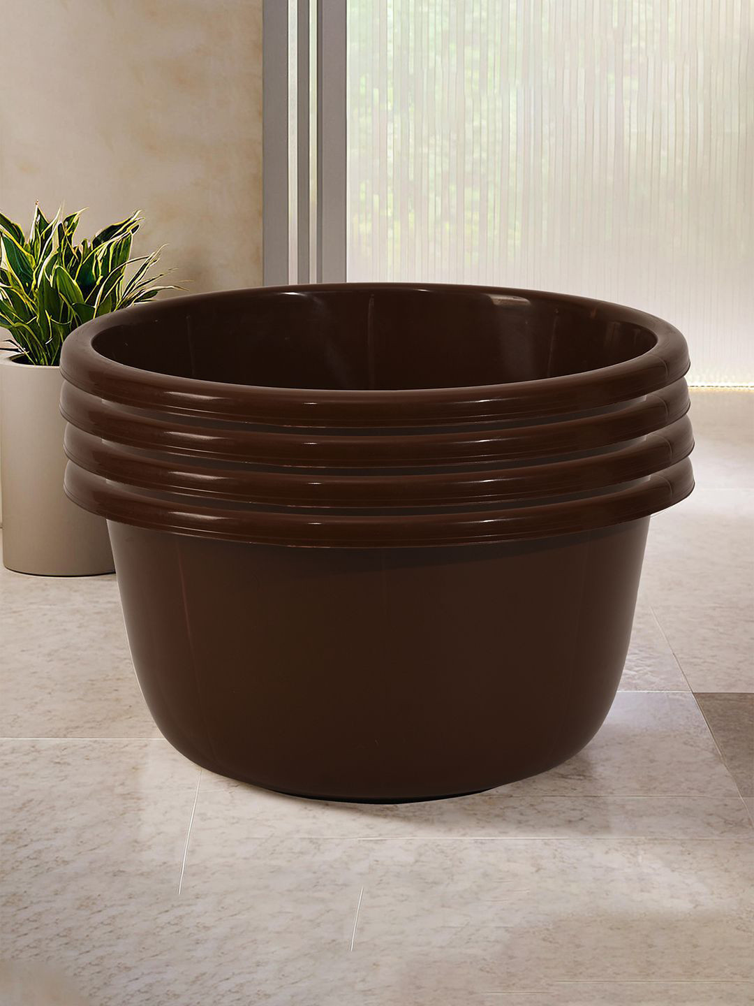 Kuber Industries Brown 4 Pieces Classic Lighweight Bath Tubs