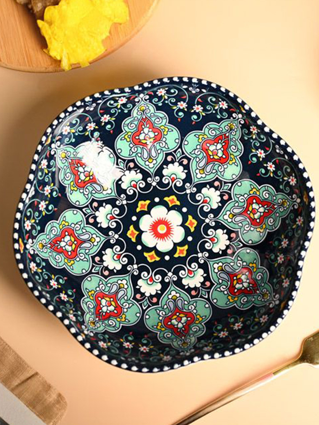 MARKET99 Navy Blue & White Floral Printed Ceramic Glossy Plate