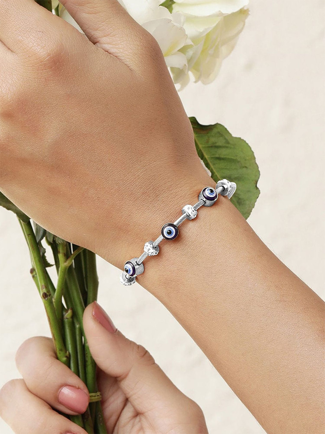 Bohey by KARATCART Cubic Zirconia Silver-Plated Wraparound Bracelet