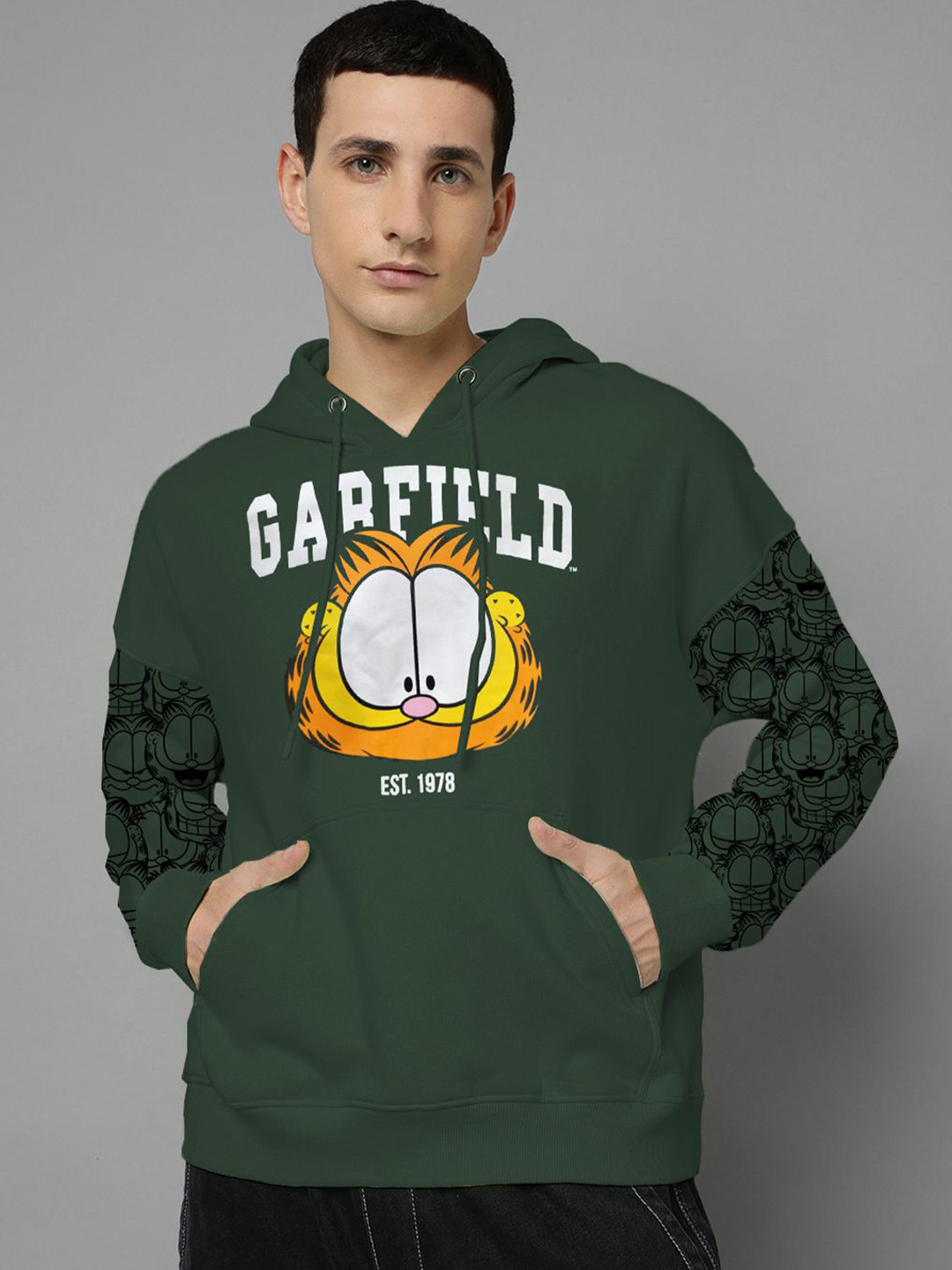 Free Authority Men Cotton Garfield Graphic Printed Oversized Hoodie