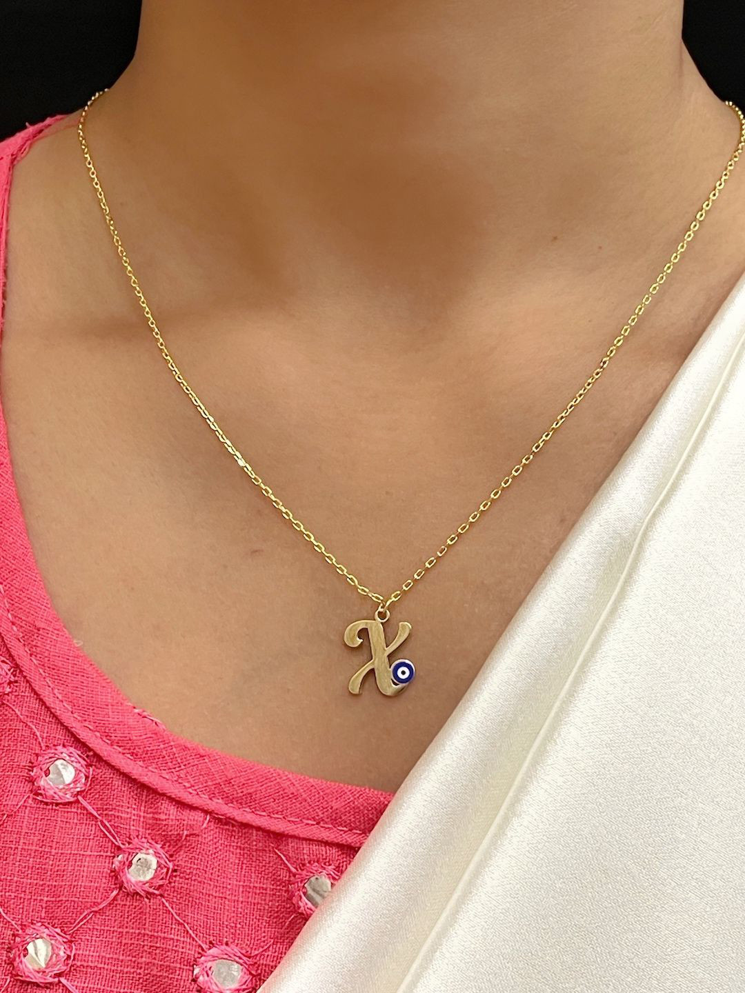 Digital Dress Room Gold-Plated 'X' Evil Eye Necklace