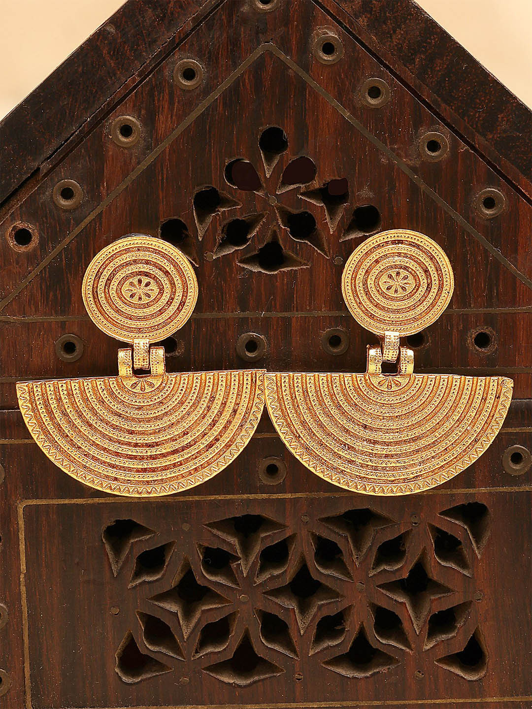 KARATCART Gold-Plated Antique Engraved Tribal Drop Earrings