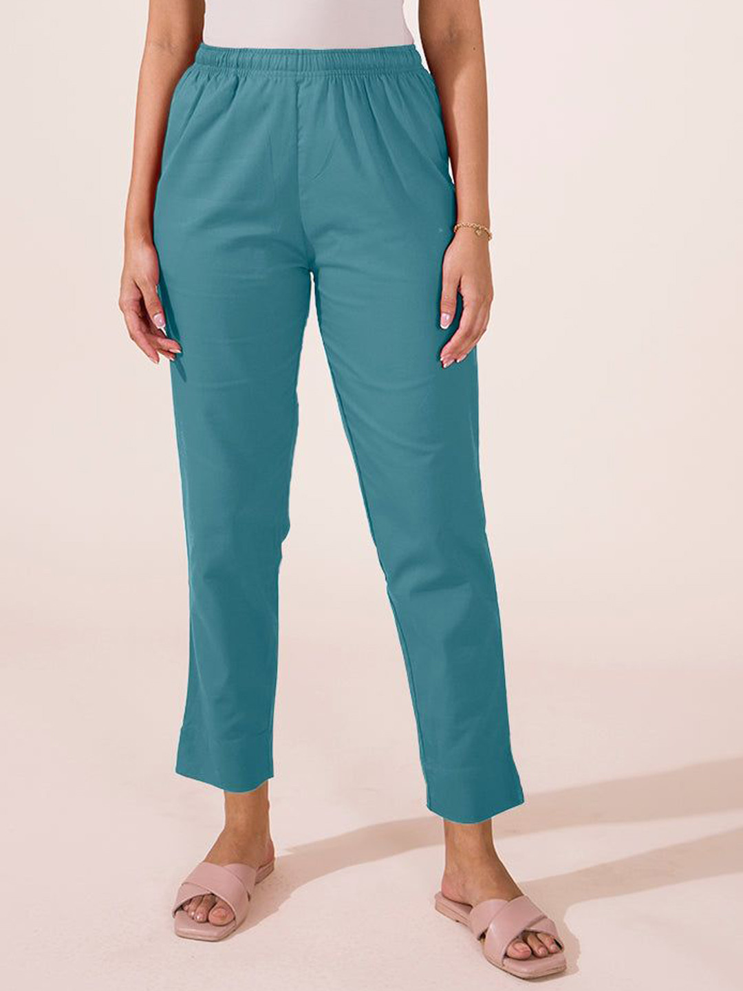 IndianRang Women Cotton Relaxed Fit Straight Leg No Fly Trousers