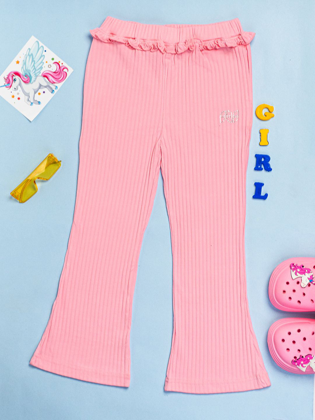 Purple United Kids Girls Striped Cotton Trouser