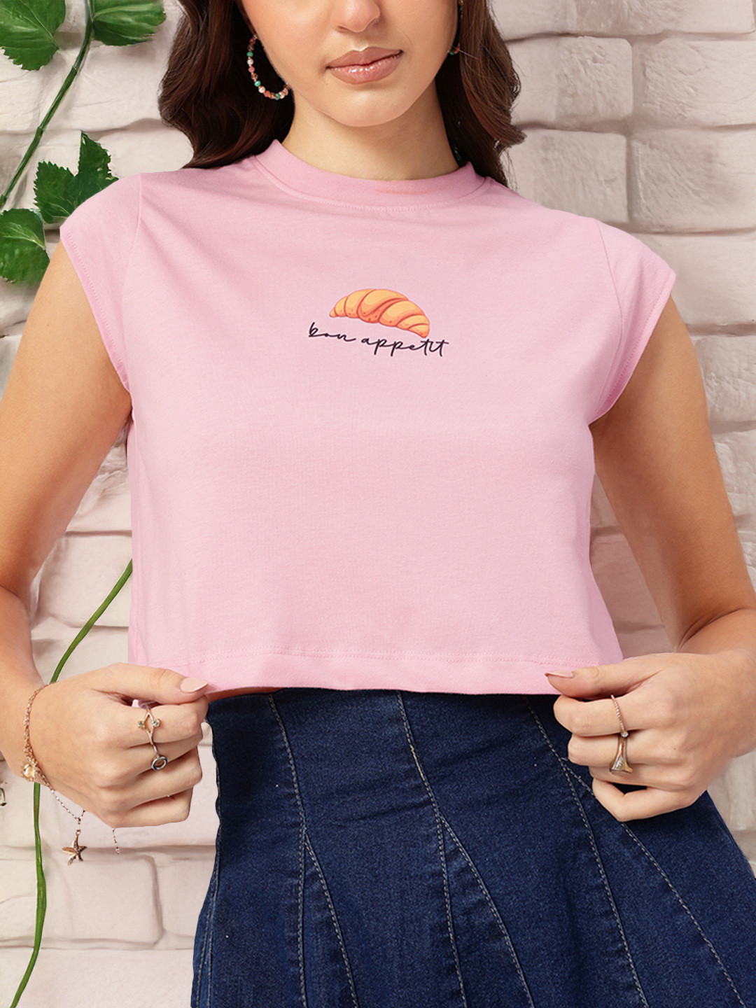 DressBerry Printed-Detail Cap Sleeve T-shirt