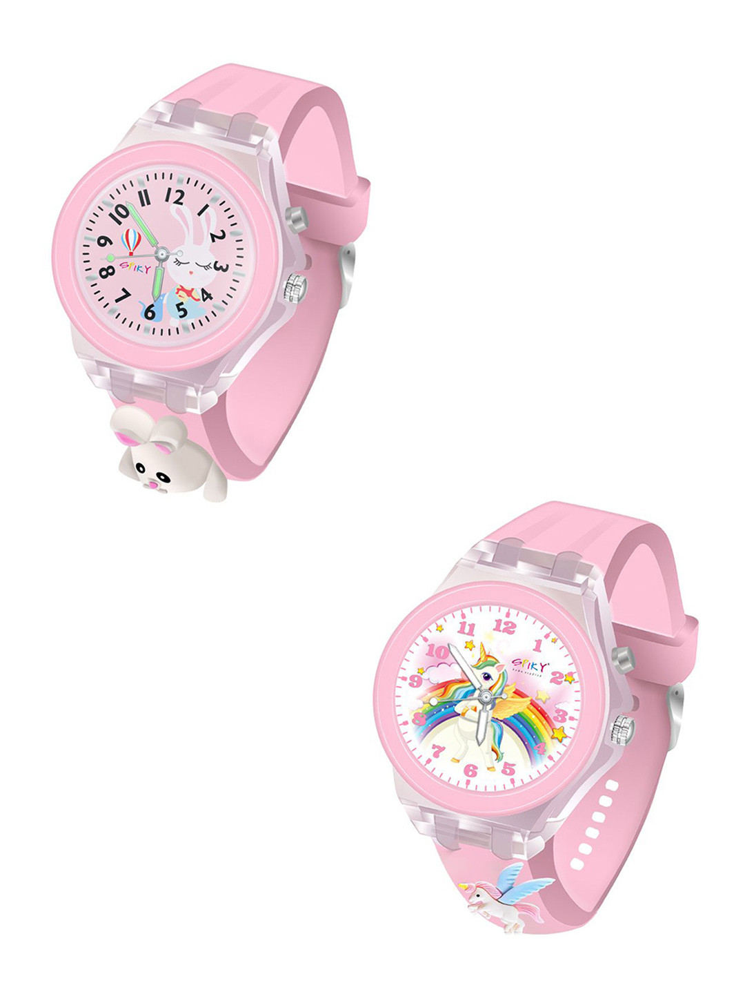 Spiky Kids Set Of 2 Printed Dial & Embellished Straps Analogue Watch Combo_RabUnicorn