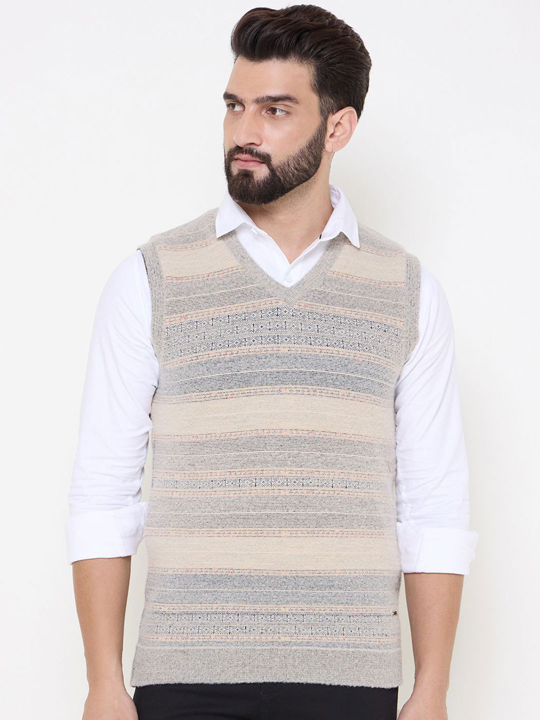 Duke Men Striped Sleeveless Pullover Sweater