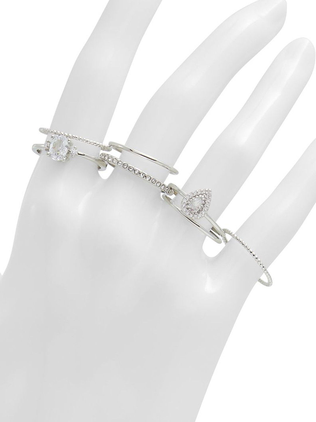 ALDO Set Of 7 Brass-Plated Stone-Studded Finger Rings