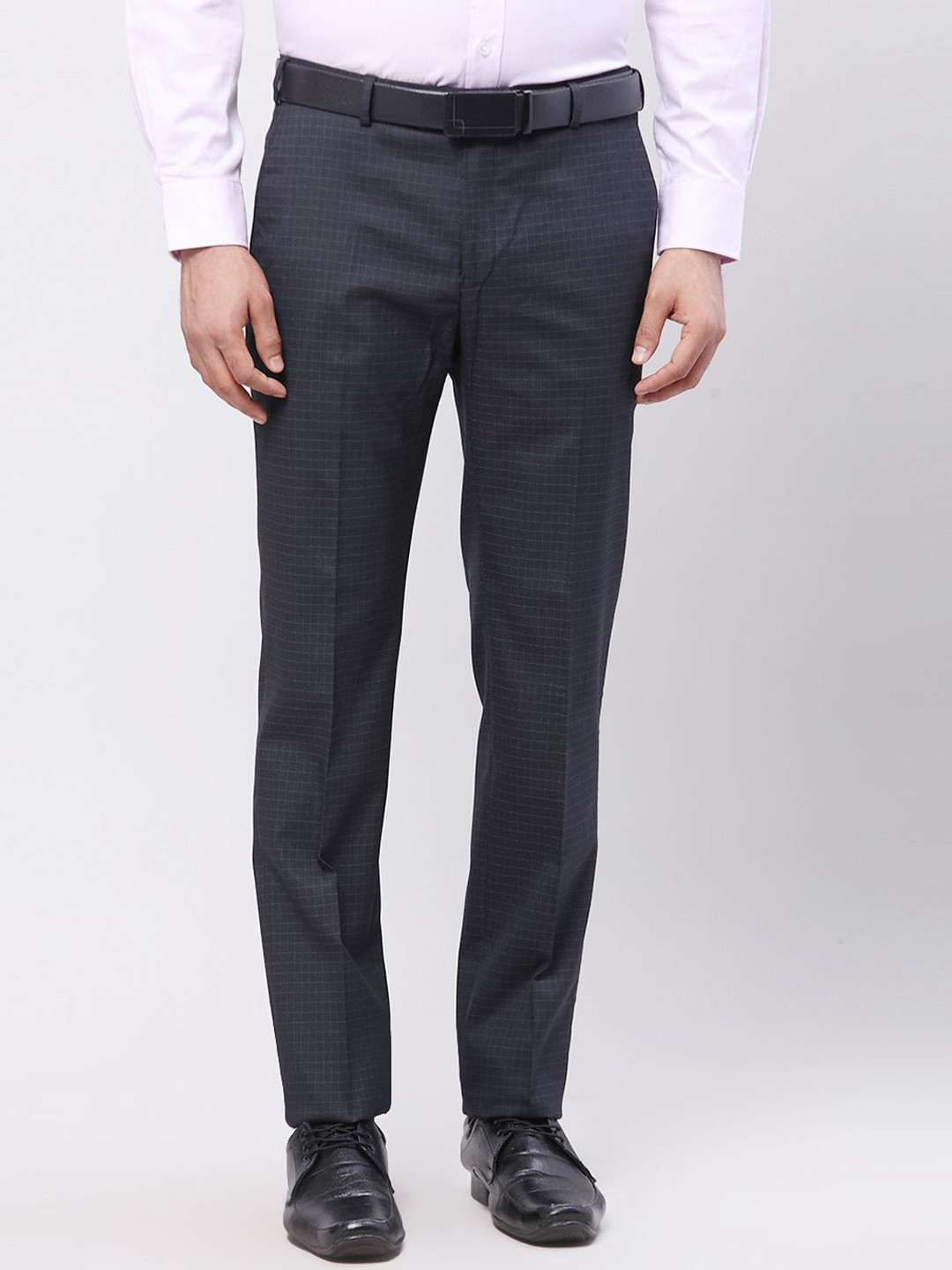 Raymond Men Checkered Easy Wash Slim-Fit Mid-Rise Formal Trousers