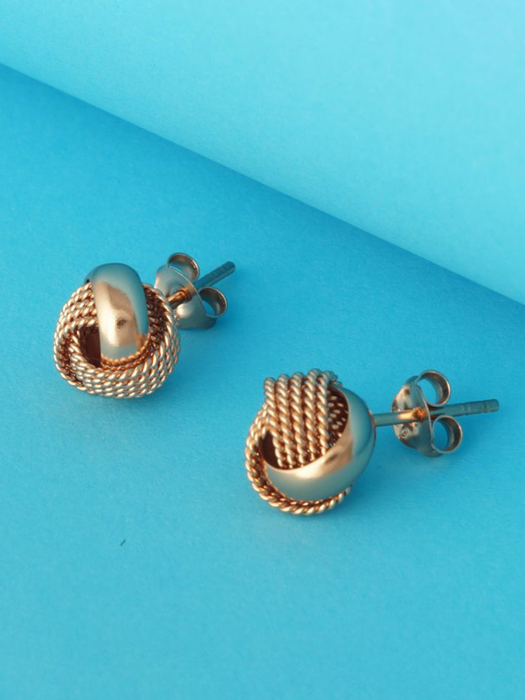 Tuanz Silver Jewelry 925 Sterling Silver Rose Gold-Plated Permed Knot Studs Earrings