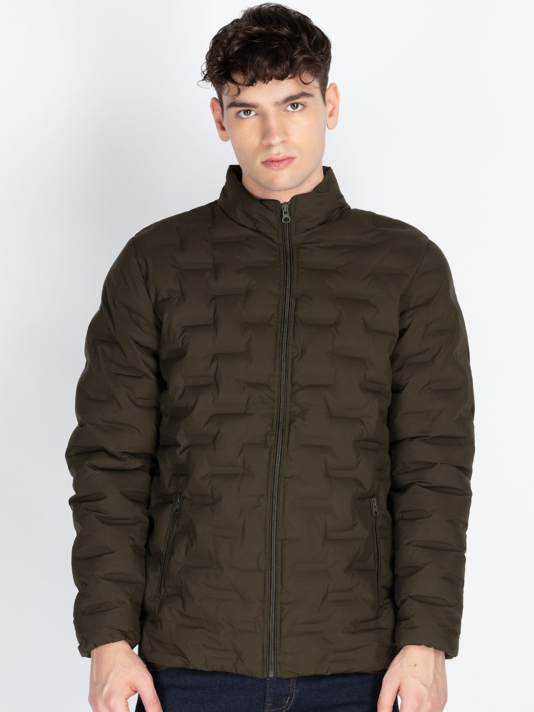 Status Quo Men Mock Collar Solid Casual Quilted Jacket